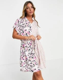 French Connection Yulia Printed Shirt Dress In White For Women Summer White Multi