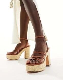 French Connection Block Heel Sandals In Tan For Women