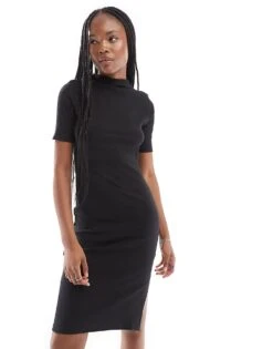 French Connection Ribbed Jersey Turtle Neck Dress In Black For Women