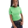 French Connection FCUK Cropped Fitted T-shirt In Green For Women Poise Green