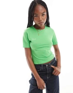 French Connection FCUK Cropped Fitted T-shirt In Green For Women Poise Green