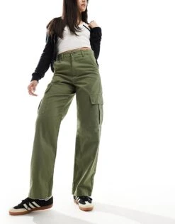 French Connection Twill Cargo Trousers In Khaki For Women
