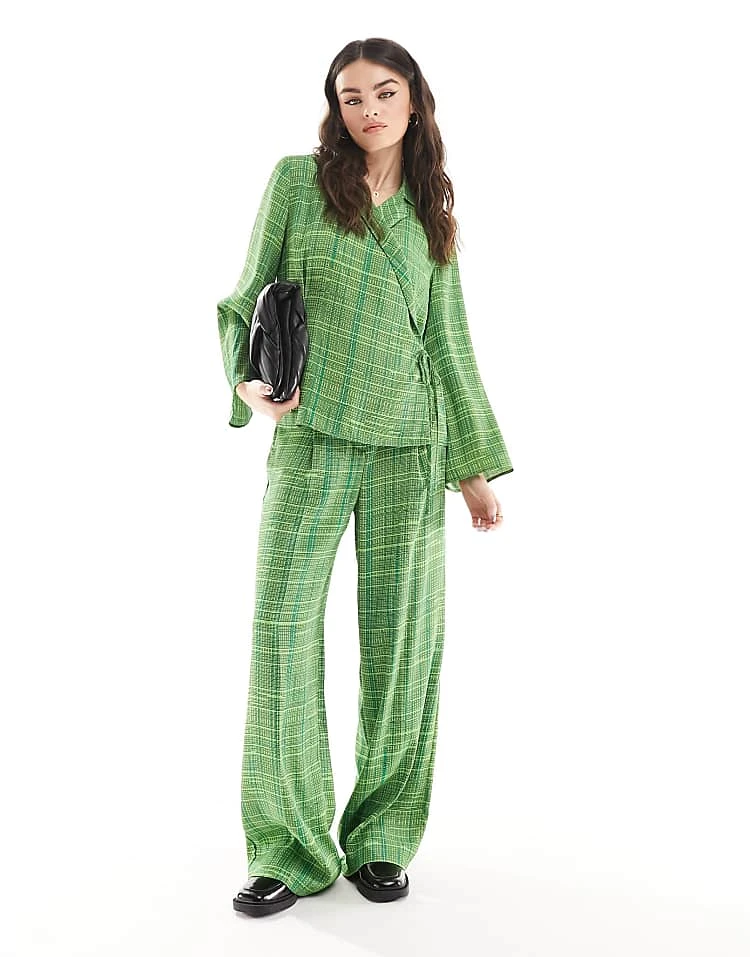 French Connection Carmen Crepe Co-ord In Green Check - Image 3