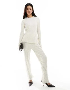 French Connection Ribbed Knit Trouser Co-ord In Ecru For Women