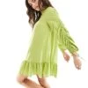 French Connection Faron Drape Mini Dress With Ruched Sleeve Detail In Lime For Women