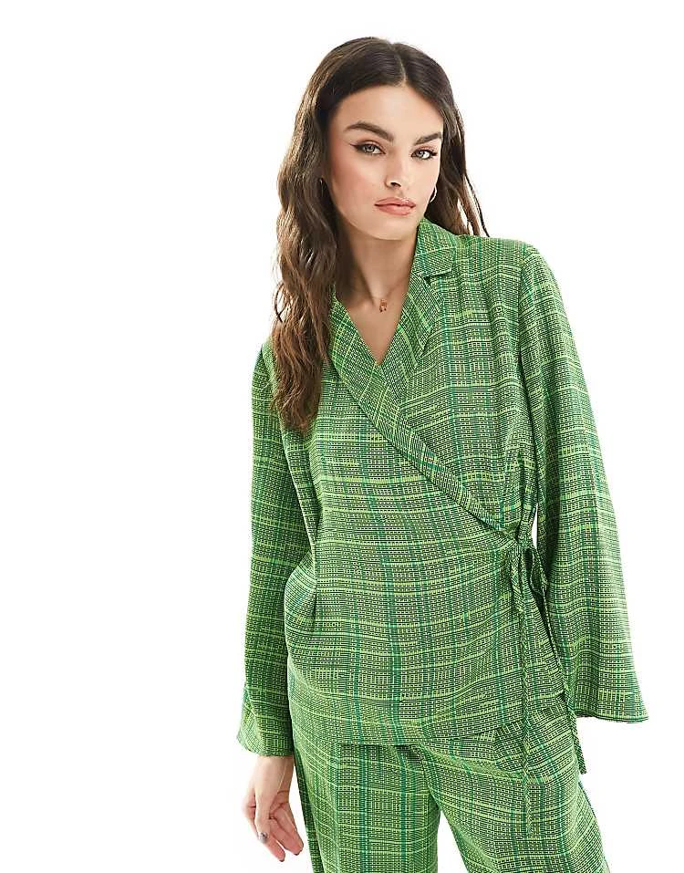 French Connection Carmen Crepe Co-ord In Green Check - Image 2