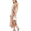French Connection Gaia Textured Halterneck Midi Dress In Mocha Stripe For Women