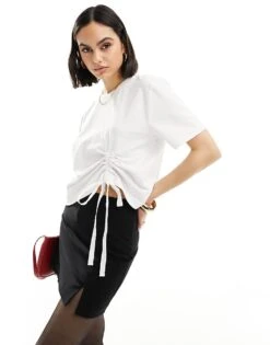 French Connection Rallie Ruched Cotton T-shirt In White For Women