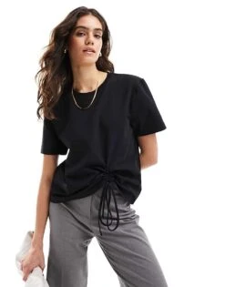 French Connection Rallie Ruched Cotton T-shirt In Black For Women