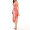 French Connection Arla Hallie Ruffle Midi Dress In Orange For Women Coral Multi
