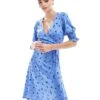 French Connection Floral Print Jersey Wrap Dress In Blue For Women Blue Print