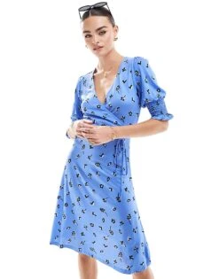 French Connection Floral Print Jersey Wrap Dress In Blue For Women Blue Print