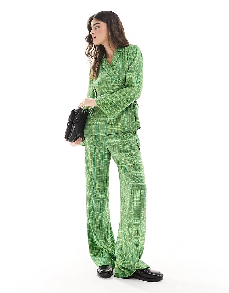 French Connection Carmen Crepe Co-ord In Green Check