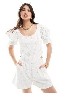 French Connection Embroidered Top Co-ord In White For Women