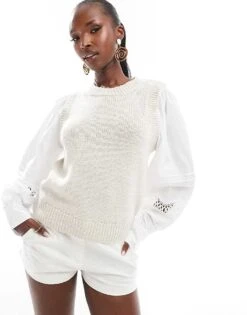 French Connection Klara Mix 2 In 1 Jumper In Cream For Women