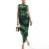 French Connection Tarissa Mesh Midi Dress In Green Abstract Print For Women Green/black