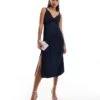 French Connection Ennis Satin Lace Midi Dress In Navy For Women Marine Blue
