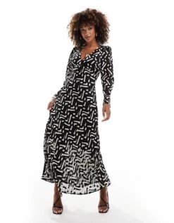 French Connection Diandra Satin Midi Dress In Mono Burn Out For Women Black/cream