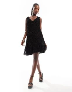 French Connection Dia Devore Mini A Line Dress In Black For Women