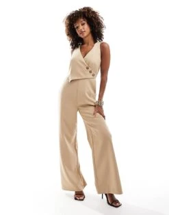 French Connection Azra Tweed Jumpsuit In Taupe For Women