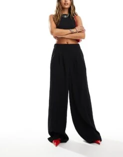 French Connection Harrie Wide Leg Suit Trousers In Black For Women