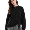 French Connection Crew Neck Jumper With Ruched Tie Front In Black For Women