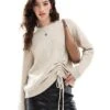 French Connection Crew Neck Jumper With Ruched Tie Front In Oatmeal For Women Oatmeal Melange