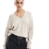 French Connection V Neck Jumper With Stitch Detail In Oatmeal For Women Oatmeal Melange