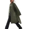 French Connection Quilted Longline Jacket In Khaki For Women Dark Khaki