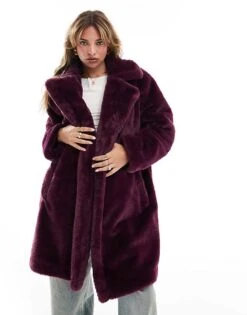 French Connection Faux Fur Coat In Oxblood For Women Chateu