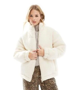 French Connection Teddy Puffer Jacket In Cream For Women Ecru