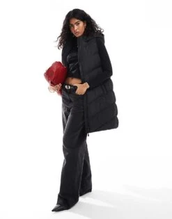 French Connection Chevron Quilted Puffer Longline Gilet In Black For Women