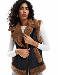 French Connection Denim Faux Fur Gilet In Indigo For Women