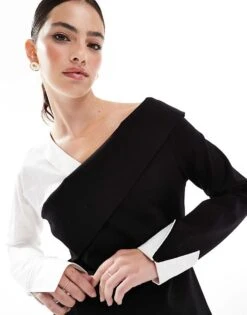 French Connection Mix And Match Poplin Top In Mono For Women Black