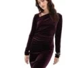 French Connection Velvet Bodycon Mini Dress In Burgundy For Women