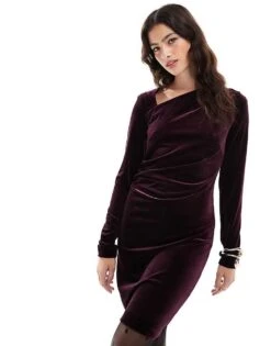 French Connection Velvet Bodycon Mini Dress In Burgundy For Women