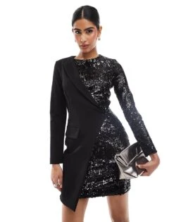 French Connection 2 In 1 Sequin Mini Jersey Dress In Black For Women