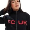 French Connection FCUK Zip Through Jersey With Slogan In Black For Women