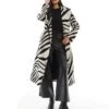 French Connection Belted Coat In Zebra Print In Mono For Women Black/white