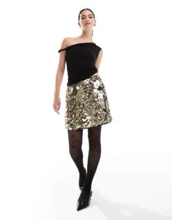 French Connection Sequin Mini Skirt In Gold For Women