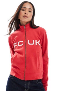 French Connection FCUK Zip Through Jumper In Red For Women