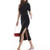 French Connection Rib Turtle Neck Midi Dress With Split In Black For Women