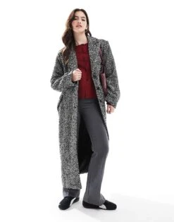 French Connection Herringbone Coat In Black And White For Women Black/white