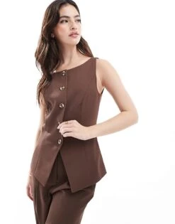 French Connection Harrie Tailored Waistcoat Co-ord In Chocolate For Women Chocolate Brown