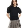 French Connection Kristine Knit Top With Organza Sleeves In Black For Women