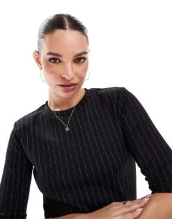 French Connection Regina Fitted T-shirt Co-ord In Black Pinstripe For Women