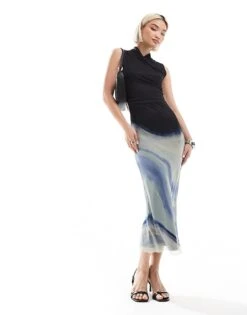 French Connection Toni Wrap Neck Midi Dress In Navy Marble For Women Navy Multi