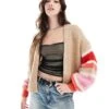 French Connection Monroe Stripe Sleeve Cardigan In Sand For Women Sand Multi