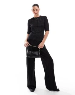 French Connection Regina Wide Leg Trousers Co-ord In Black Pinstripe For Women