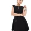 French Connection Azra Twill Drop Waist Pleated Mini Dress In Black For Women